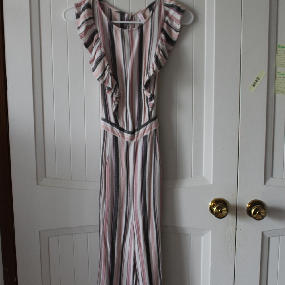 Pink and Gray Ruffled Tank Jumpsuit